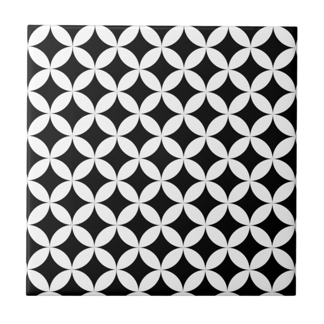 Circles stars black and white design tile (Front)