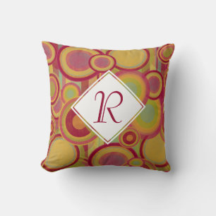 Circles & Stripes, Red, Yellow & Green Monogram Cushion
