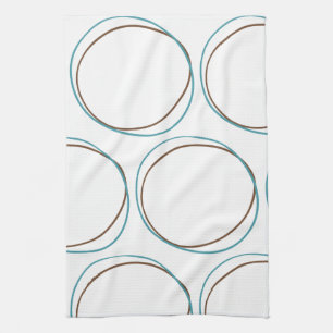 Circles Turquoise & Brown hand drawn minimal Boho  Tea Towel