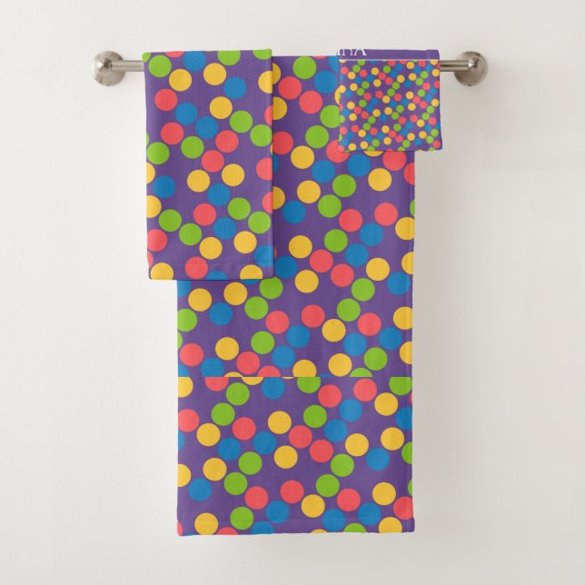 Circles Violet Peach Minimal Pattern Bath Towel Set (Insitu)