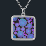 Circles Wheels and Discs with Spokes Silver Plated Necklace<br><div class="desc">Groovy psychedelic pattern in neon colours. A vibrant design with both big and small round wheels containing concentric rings with spokes. Colours include vivid bright pink,  sky blue,  turquoise blue,  violet and purple. Has a wonderful sense of motion,  movement and fun.</div>