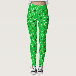 Circles White Green Minimal Pattern Leggings
