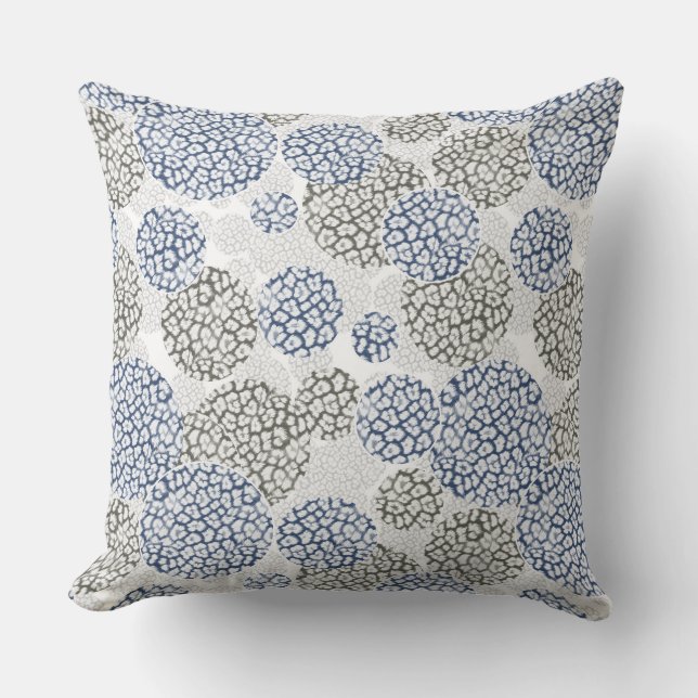 Circles with grey and blue leopard skin print  cushion (Front)