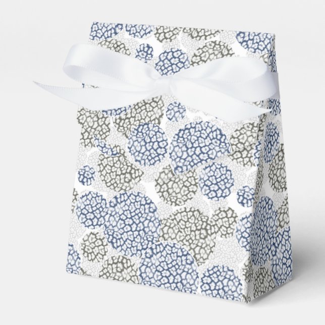 Circles with grey and blue leopard skin print  favour box (Front Side)