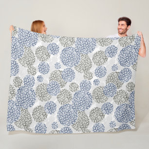 Circles with grey and blue leopard skin print  fleece blanket