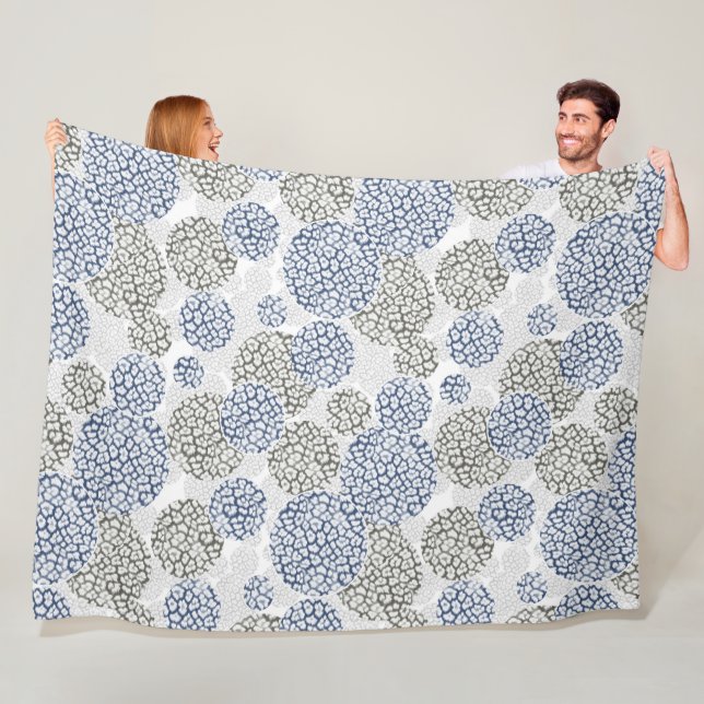 Circles with grey and blue leopard skin print  fleece blanket (In Situ)