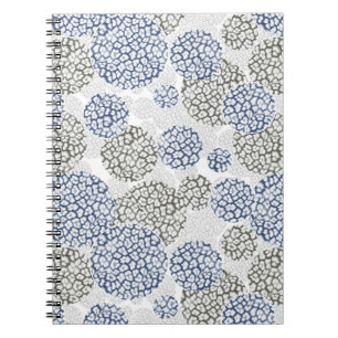 Circles with grey and blue leopard skin print notebook