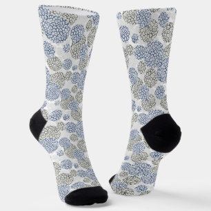 Circles with grey and blue leopard skin print socks
