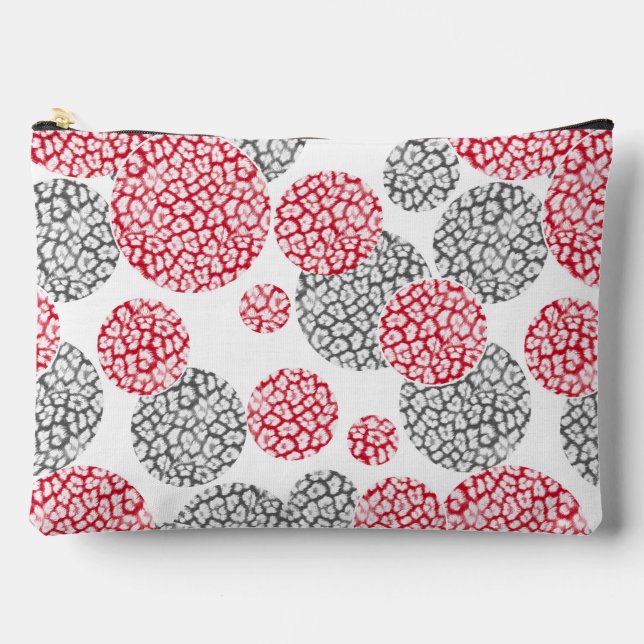  Circles with grey and red leopard skin print  Accessory Pouch (Front)