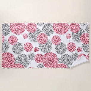 Circles with grey and red leopard skin print Beach Towel