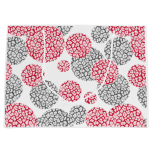 Circles with grey and red leopard skin print Large Gift Bag
