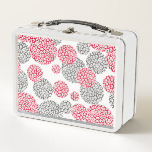 Circles with grey and red leopard skin print Metal Lunch Box