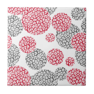 Circles with grey and red leopard skin print Tile