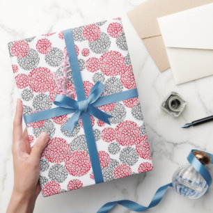 Circles with grey and red leopard skin print  Wrapping Paper
