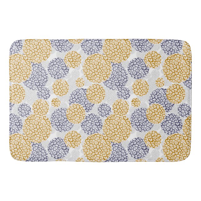 Circles with yellow and blue leopard skin print  bath mat (Front)