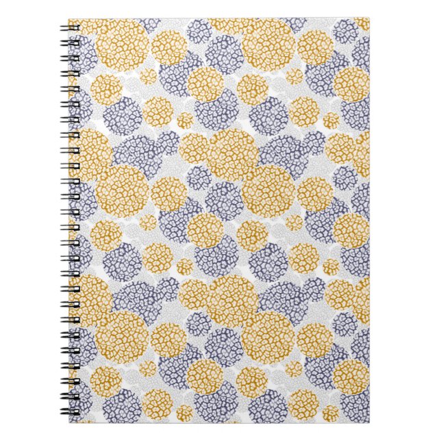 Circles with yellow and blue leopard skin print  notebook (Front)