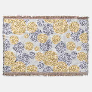 Circles with yellow and blue leopard skin print throw blanket