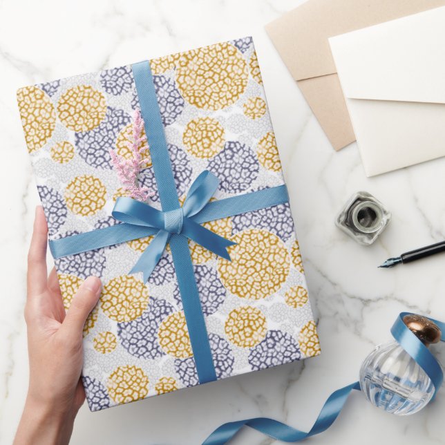 Circles with yellow and blue leopard skin print  wrapping paper (Gifting)