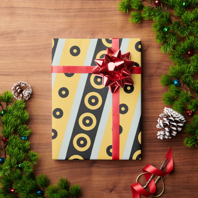 Circles Yellow Black Minimal Pattern Wrapping Paper (Holiday Gift)