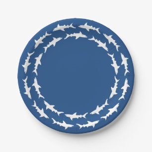 Circling White Sharks Beach Party Happy Hour Paper Plate