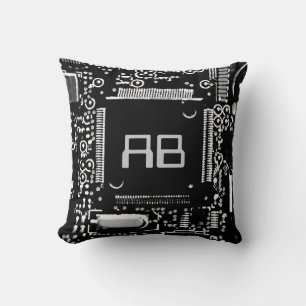 Circuit B & W 2 monogram throw pillow square