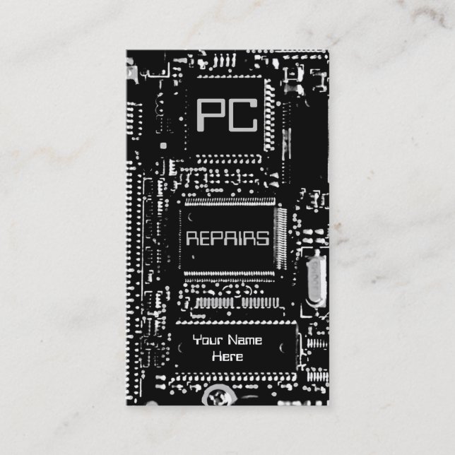Circuit B & W 'PC repairs' business card template (Front)