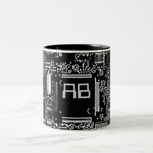 Circuit Black and White 2 monogram mug (Center)