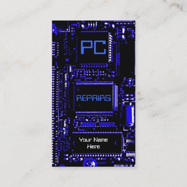 Circuit Blue 'PC repairs' business card white (Front)