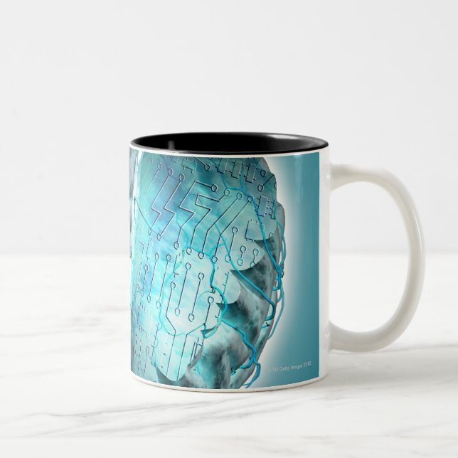 Circuit Board Brain 2 Two-Tone Coffee Mug (Right)
