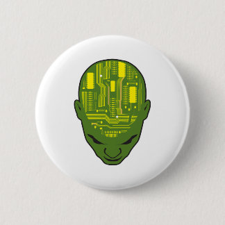 circuit board brain head yellow and green 6 cm round badge