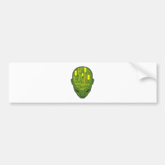 circuit board brain head yellow and green bumper sticker