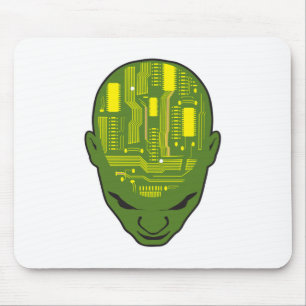 circuit board brain head yellow and green mouse mat