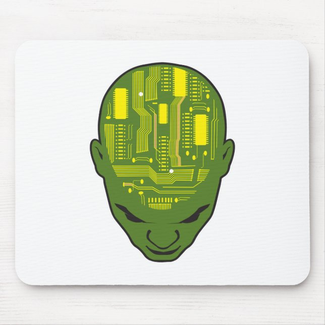 circuit board brain head yellow and green mouse mat (Front)