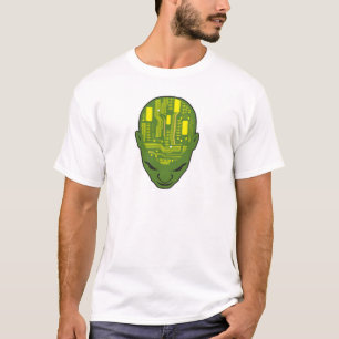 circuit board brain head yellow and green T-Shirt