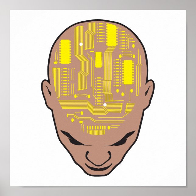 circuit board brain head yellow poster (Front)