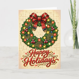 Circuit Board Christmas Wreath with Ribbon Cable B Holiday Card