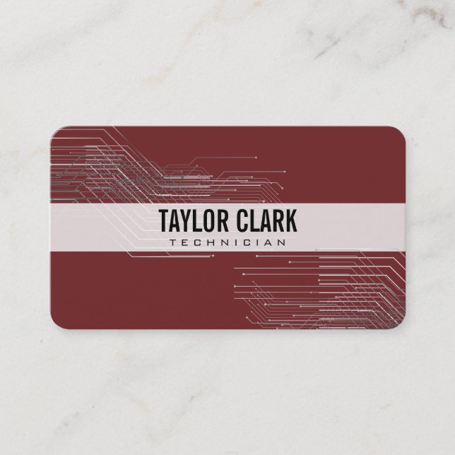 Circuit Board Component Deep Red Business Card (Front)