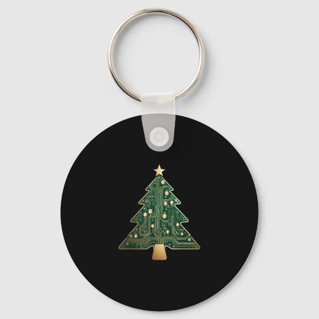 Circuit Board Computer Tech Christmas Tree  Key Ring (Front)