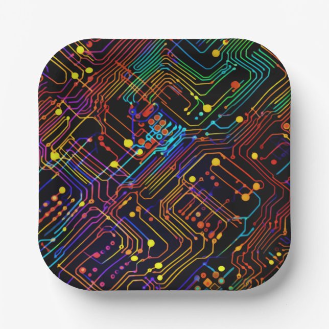 Circuit Board design illustration Paper Plate (Front)