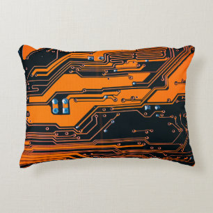 Circuit board. Electronic computer hardware techno Decorative Cushion