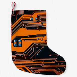 Circuit board. Electronic computer hardware techno Small Christmas Stocking