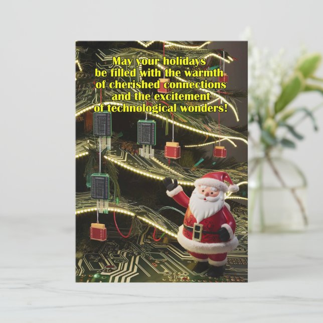 Circuit board-inspired christmas tree holiday card (Standing Front)