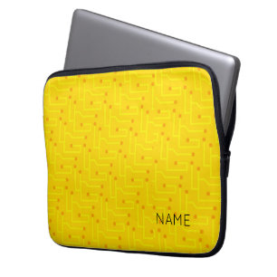 Circuit Board Modern Yellow Orange Custom Name Laptop Sleeve