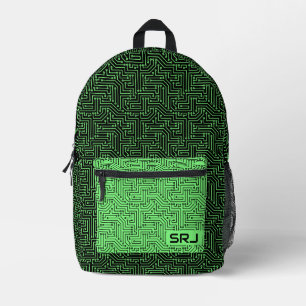 Circuit Board Neon Green Black Custom Monogram Printed Backpack