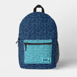Circuit Board Neon Green Blue Custom Monogram Printed Backpack