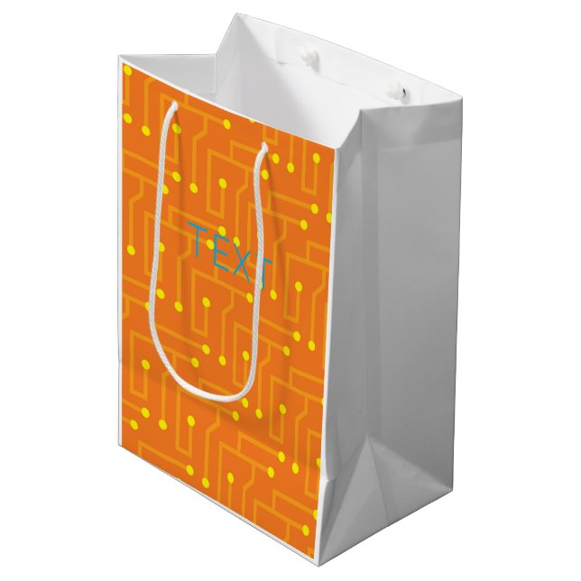 Circuit Board orange yellow TEXT Modern Computer Medium Gift Bag (Front Angled)
