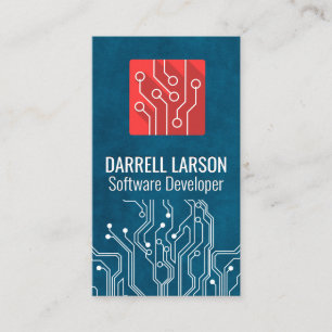 Circuit Board   Red Tech Logo Business Card