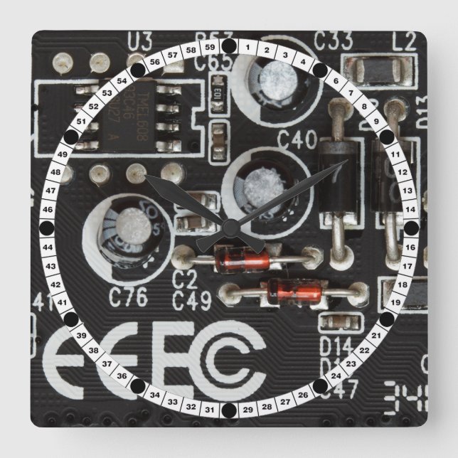Circuit Board Square Wall Clock (Front)