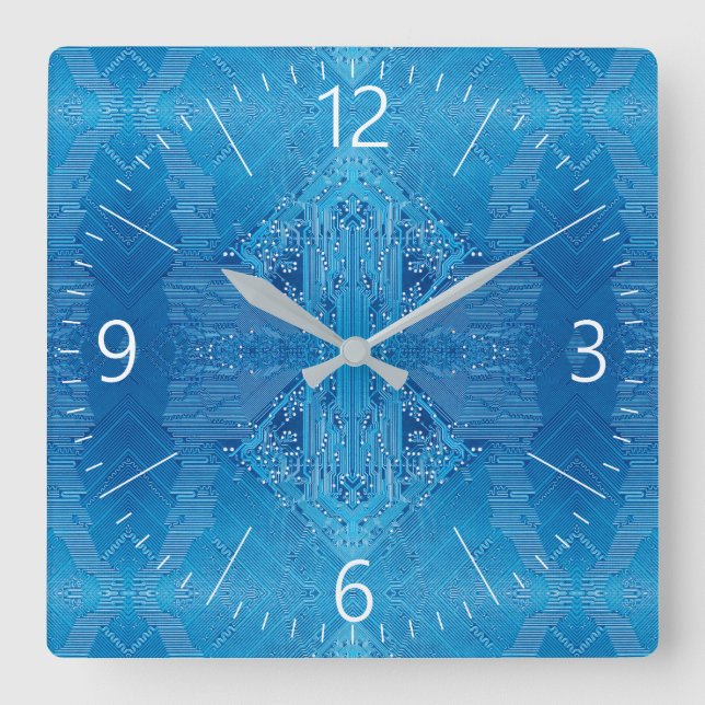 Circuit board square wall clock (Front)