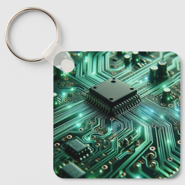 Circuit Board with green energy   Key Ring (Front)